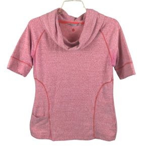 Women's Athleta Coronada Pink and Red Heathered Cowl Neck Pullover. Size Large